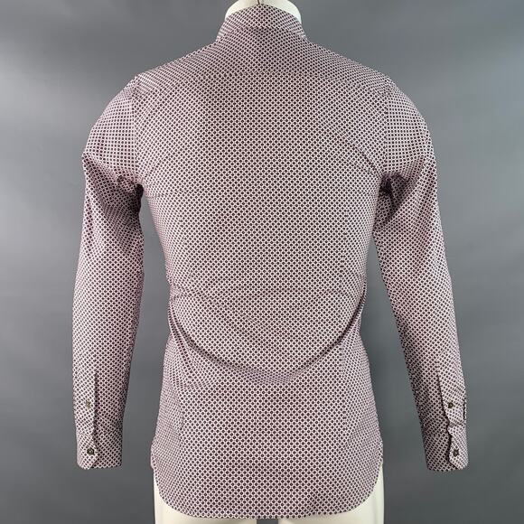 XS Nugate Burgundy White Abstract Floral Cotton Roll Tab Long Sleeve Shirt - Picture 5 of 7